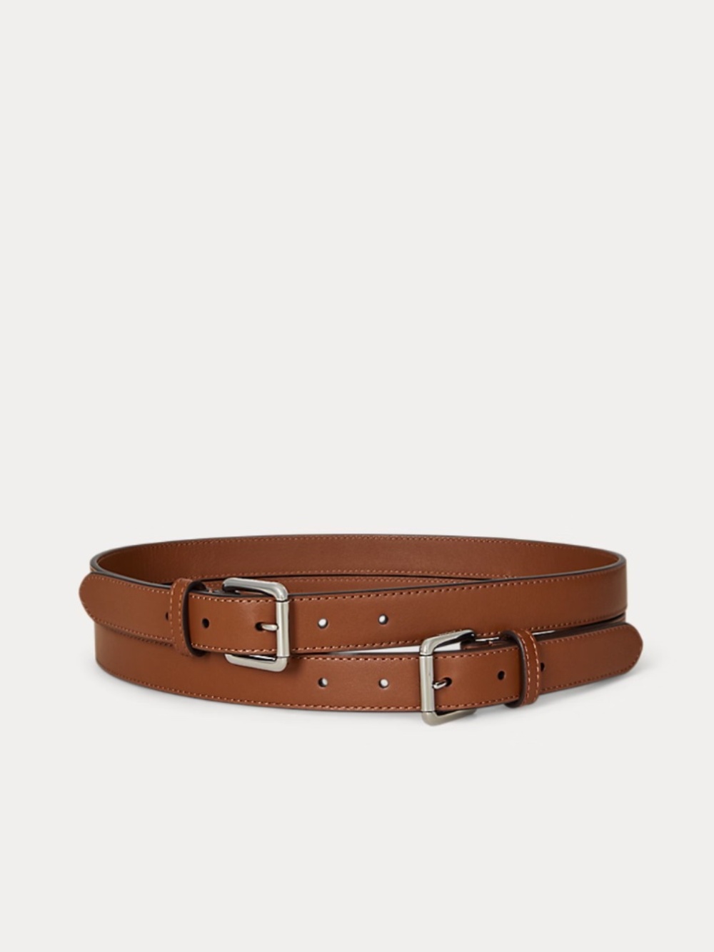 Ralph Lauren Double-Buckle Stacked Wide Leather Belt in Lauren Tan - XS - NWT - Picture 2 of 9